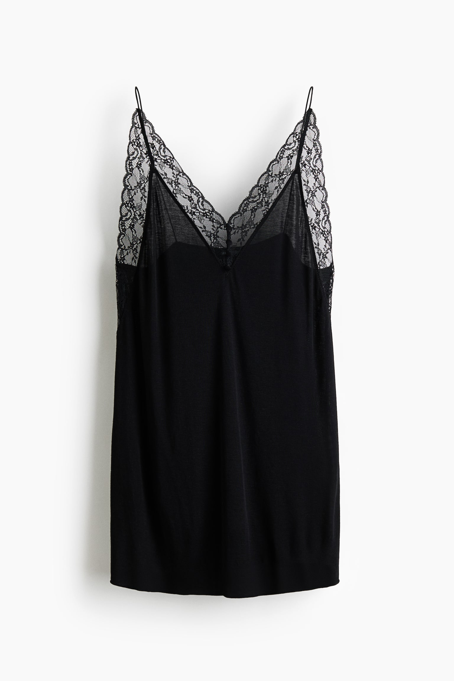 Lace-trimmed viscose-blend nightslip - Black/Light beige - 1
