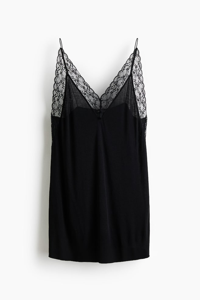 Nuisette en viscose mélangée avec dentelle - Noir/Beige clair - 1