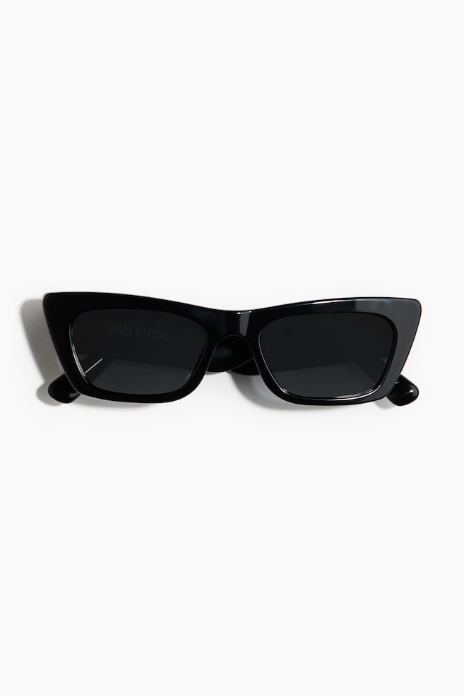 Elongated Cat-Eye Sunglasses - Black - 1