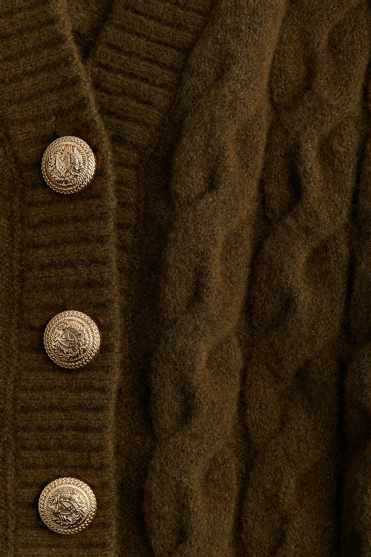 Cable-knit cardigan - Dark khaki green/Grey marl - 3