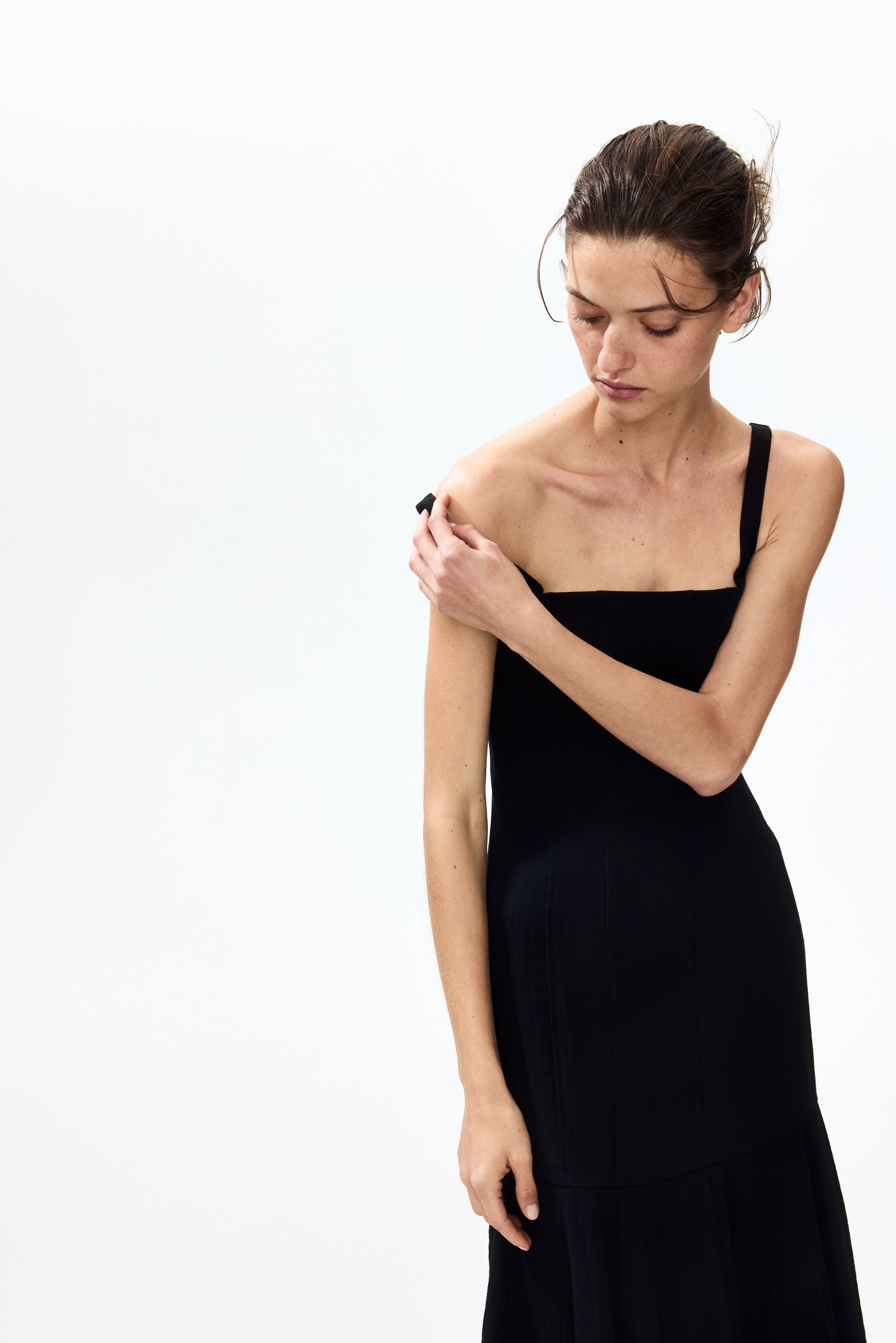 a line black long dress Elegant A Line Strapless Long Prom Dresses Black Formal Dress P1107 main image 0