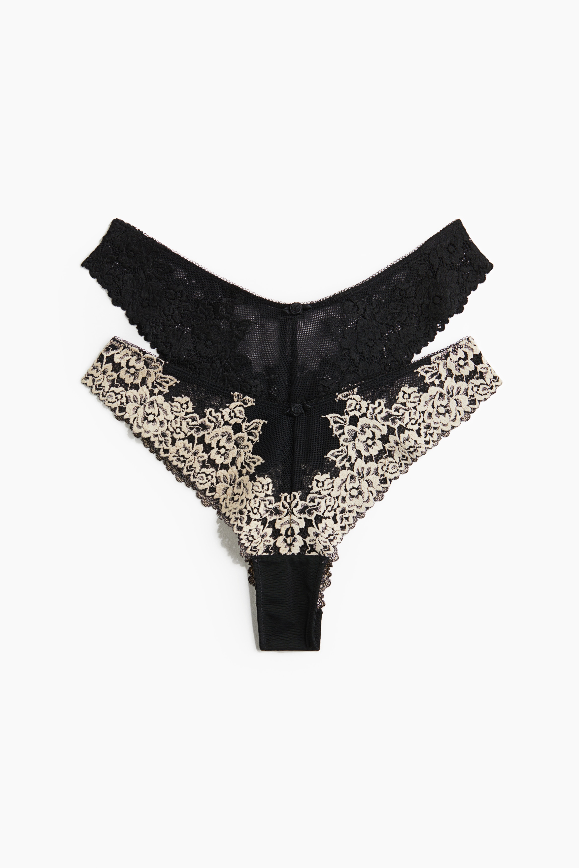 2-pack Lace Brazilian Briefs - Black/Cream/Light brown/Cream/Light pink/Black/Cream