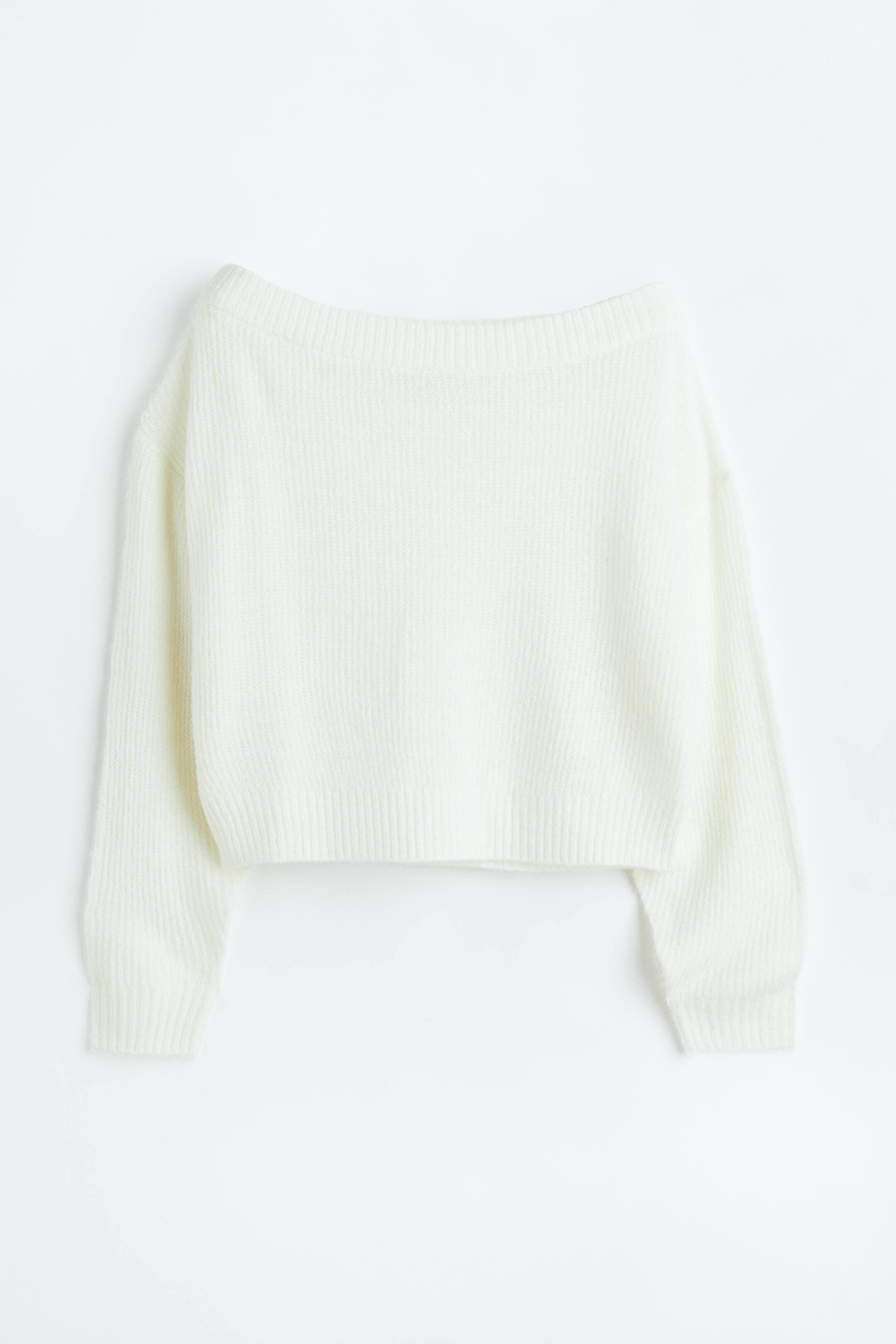 Xem ảnh lớn hơn: Áo jumper trễ vai dệt kim gân nổi - Màu kem - Ladies | H&M VN 1
