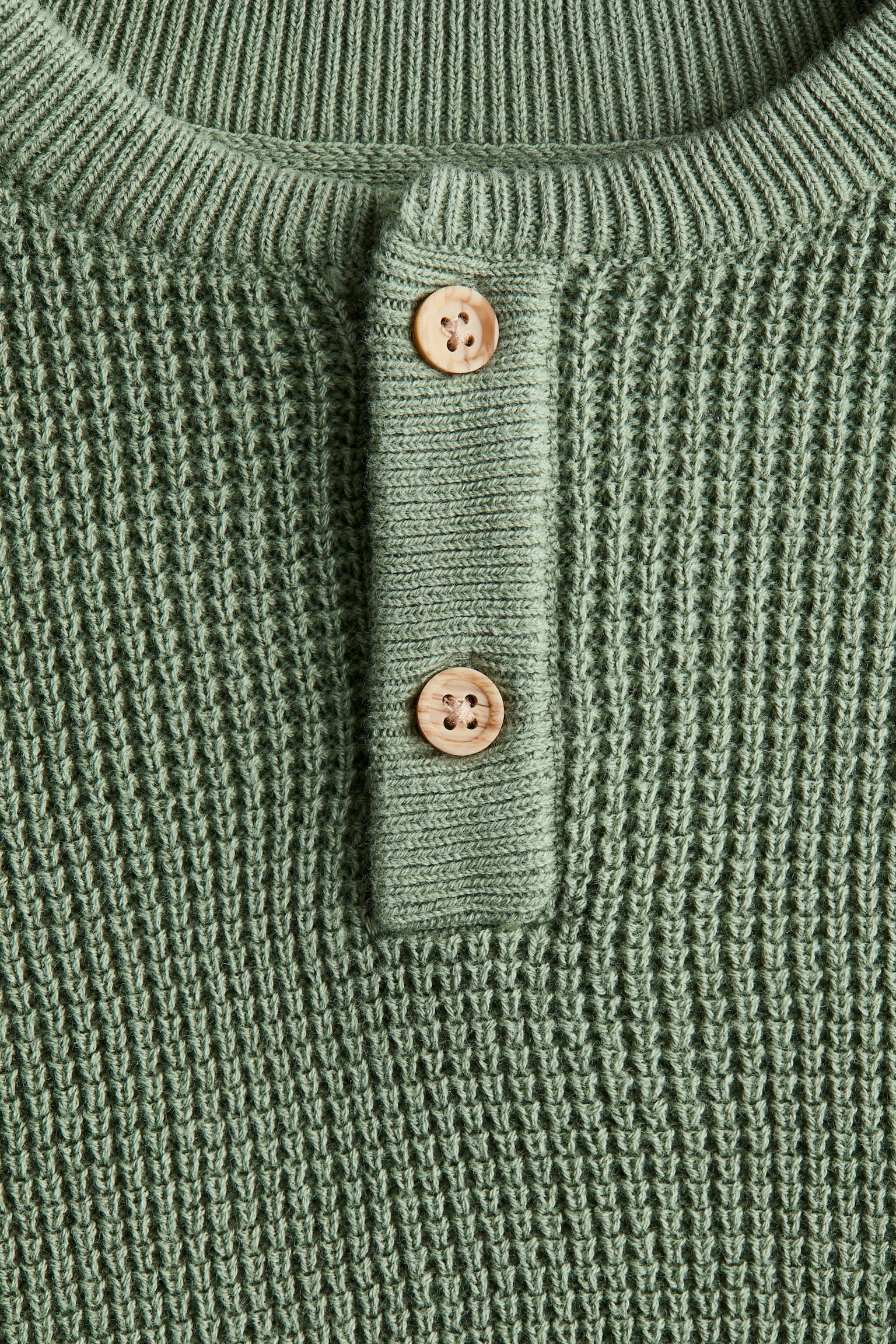 Waffle-knit Henley jumper - Green/Light beige marl/Cream/Black striped - 2