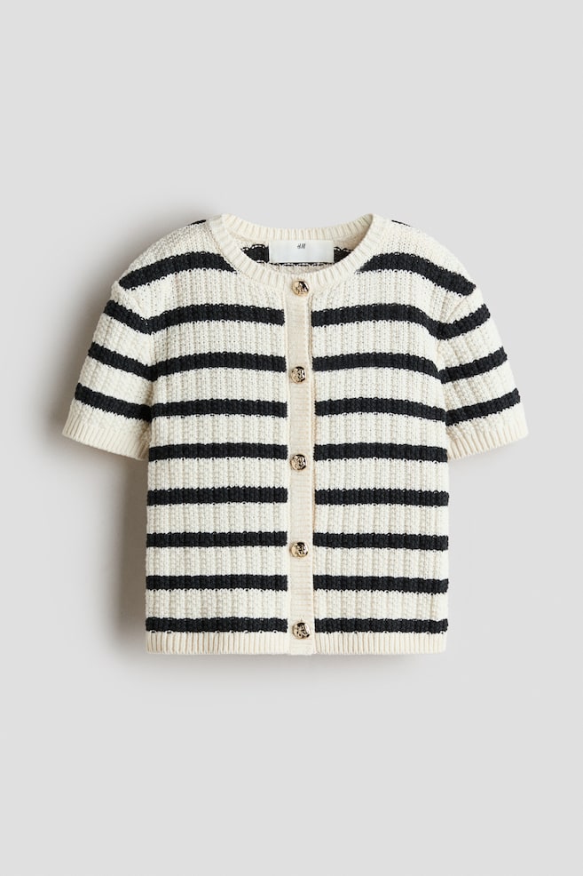 Short-Sleeved Cardigan - Cream/striped/Cream/hearts/Light dusty pink - 1