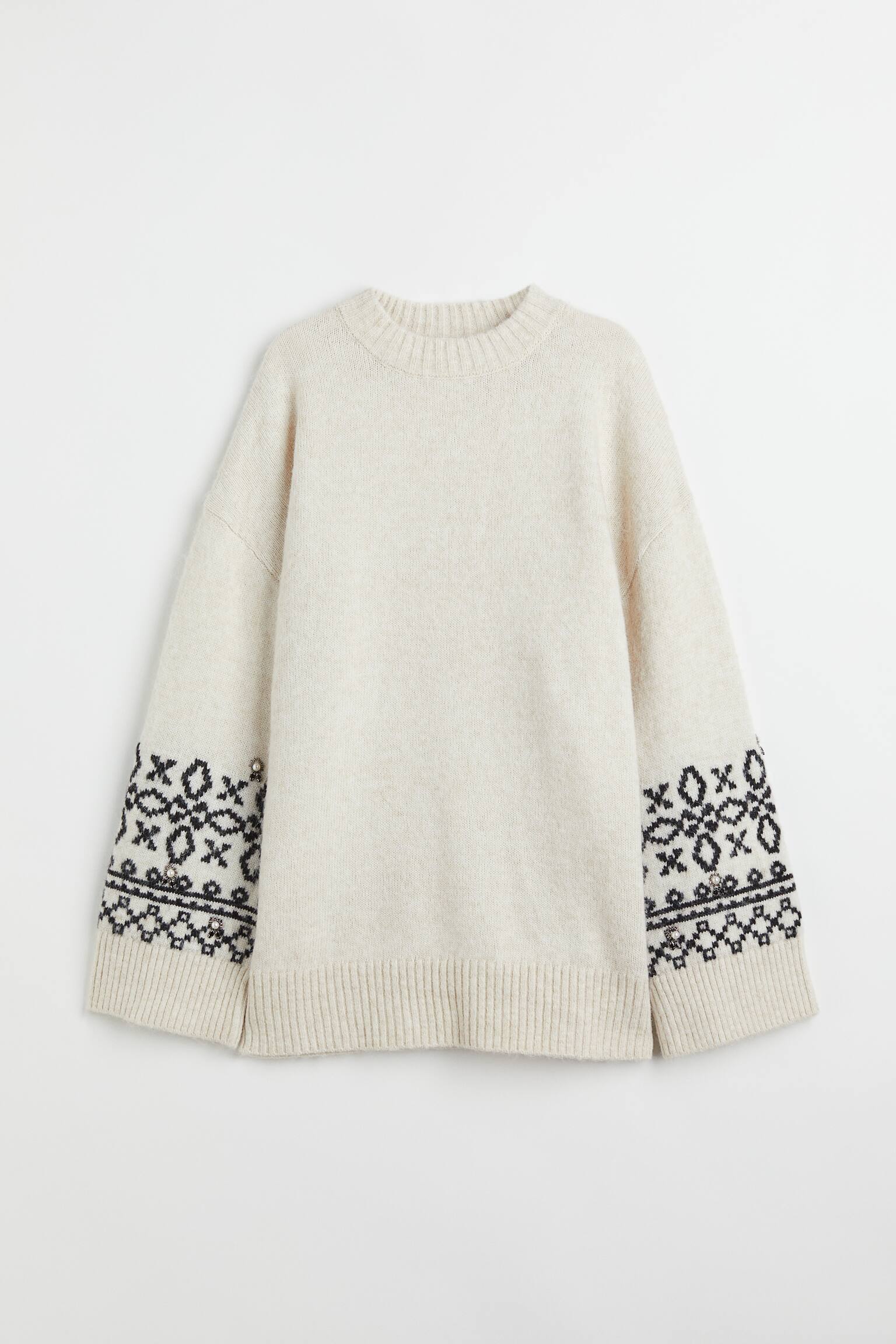 Pull avec applications - Beige clair/motif