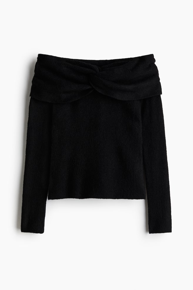 Off-the-Shoulder Sweater - Black/Gray melange/White - 1