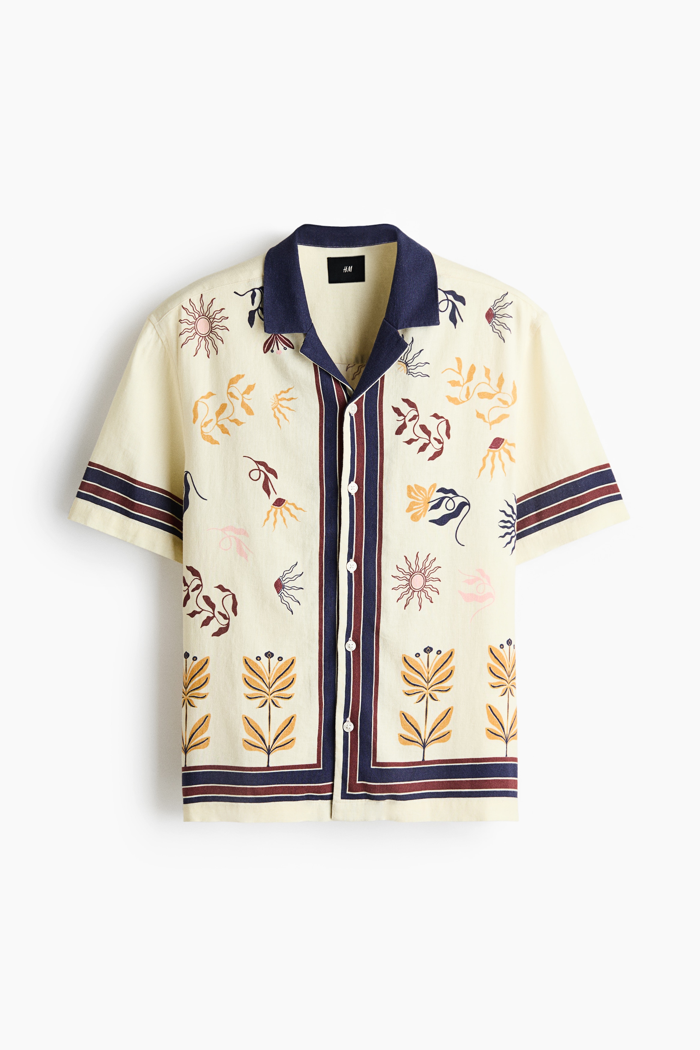 Regular Fit Linen-blend resort shirt - Cream/Floral/Dark blue/Floral