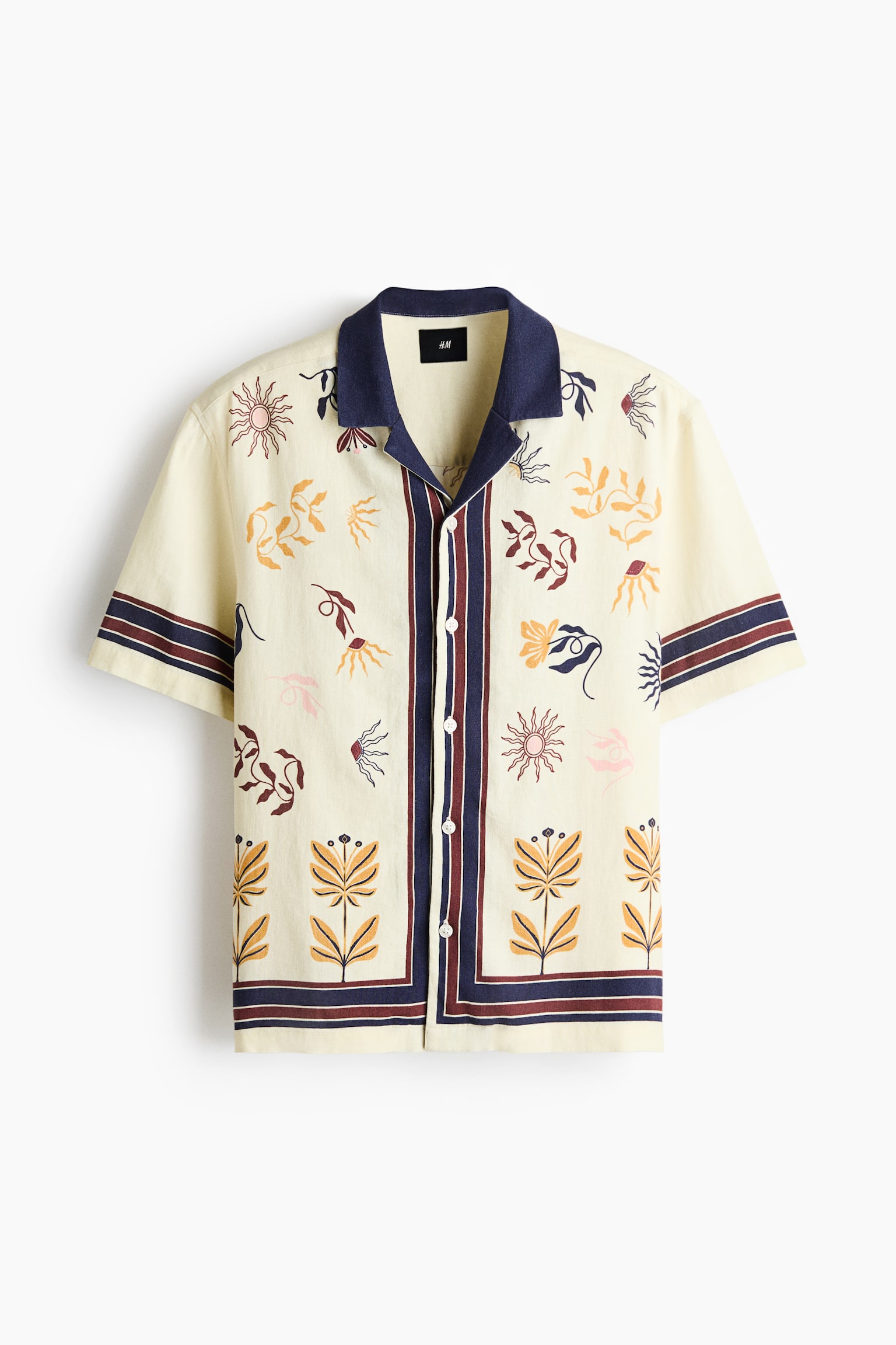 Regular Fit Linen-blend resort shirt - Cream/Floral/Dark blue/Floral - 2