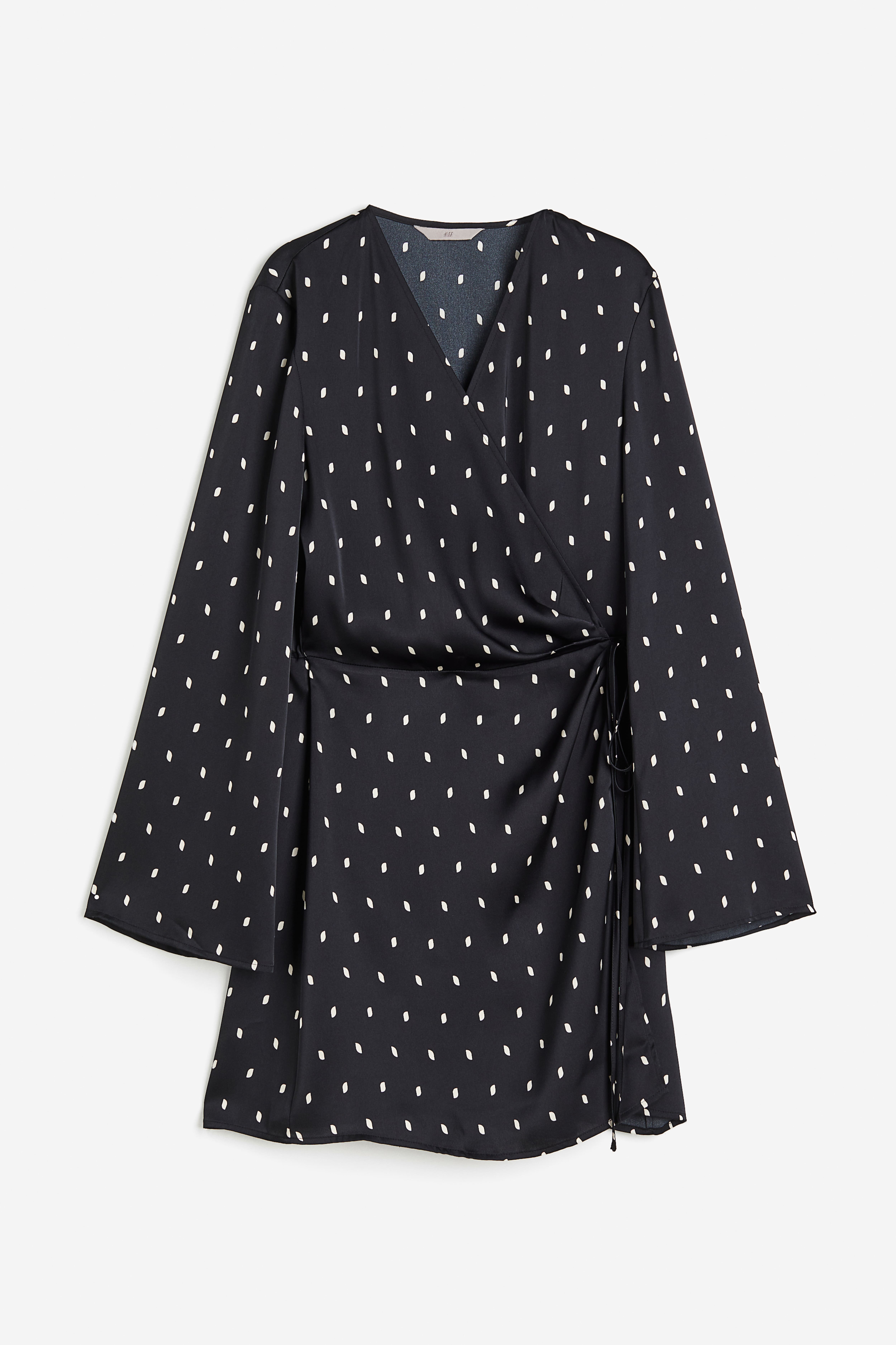 Satin Wrap Dress - V-neck - Long sleeve - Black/dotted - Ladies | H&M US