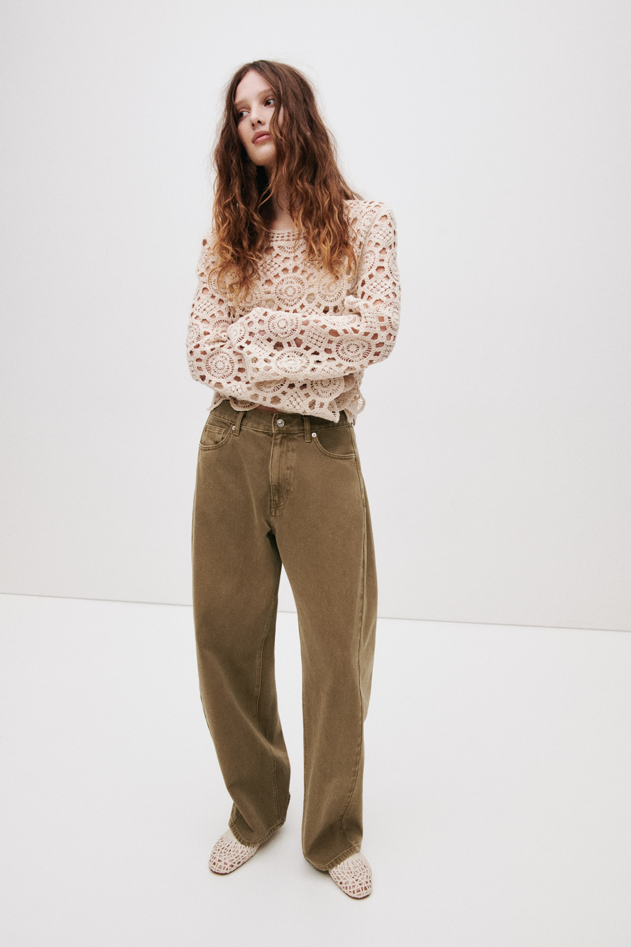 Women's Khaki green Barrel Regular Waist Jeans | H&M CA