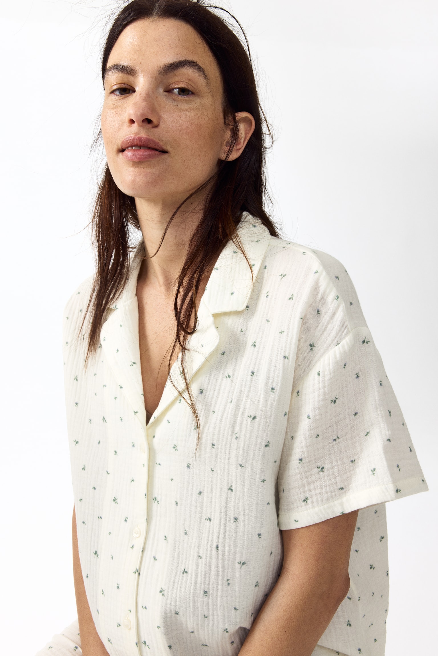 MAMA Cotton muslin pyjamas - Cream/Floral/White/Hearts/Light yellow/Striped/White/Strawberries - 3