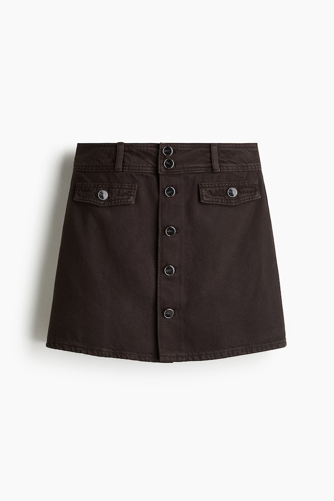 Minijupe trapèze en denim - Brun foncé/Bleu denim foncé - 1