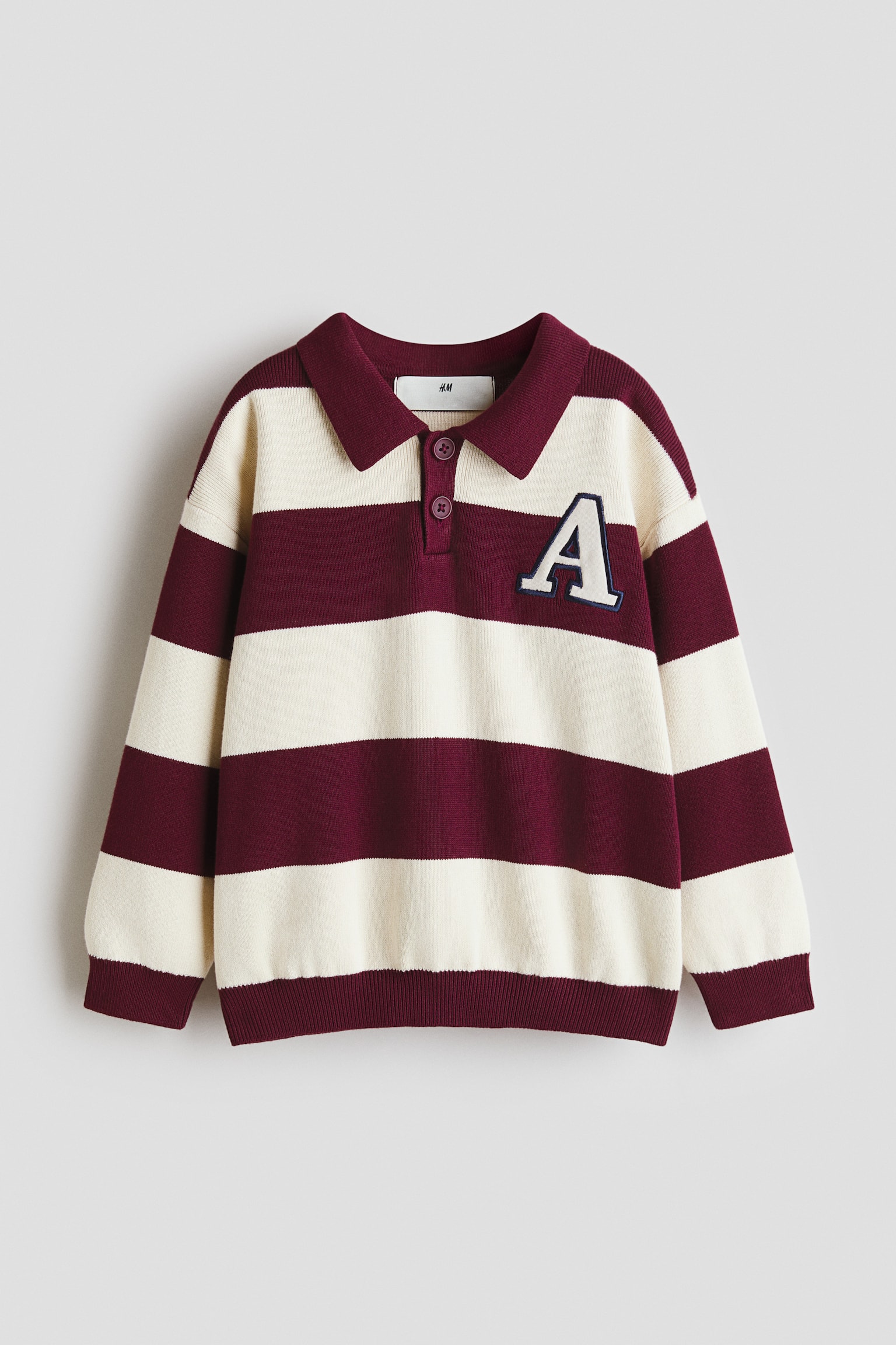 Motif-detail rugby shirt - Dark red/Striped/Navy blue/Teddy bear