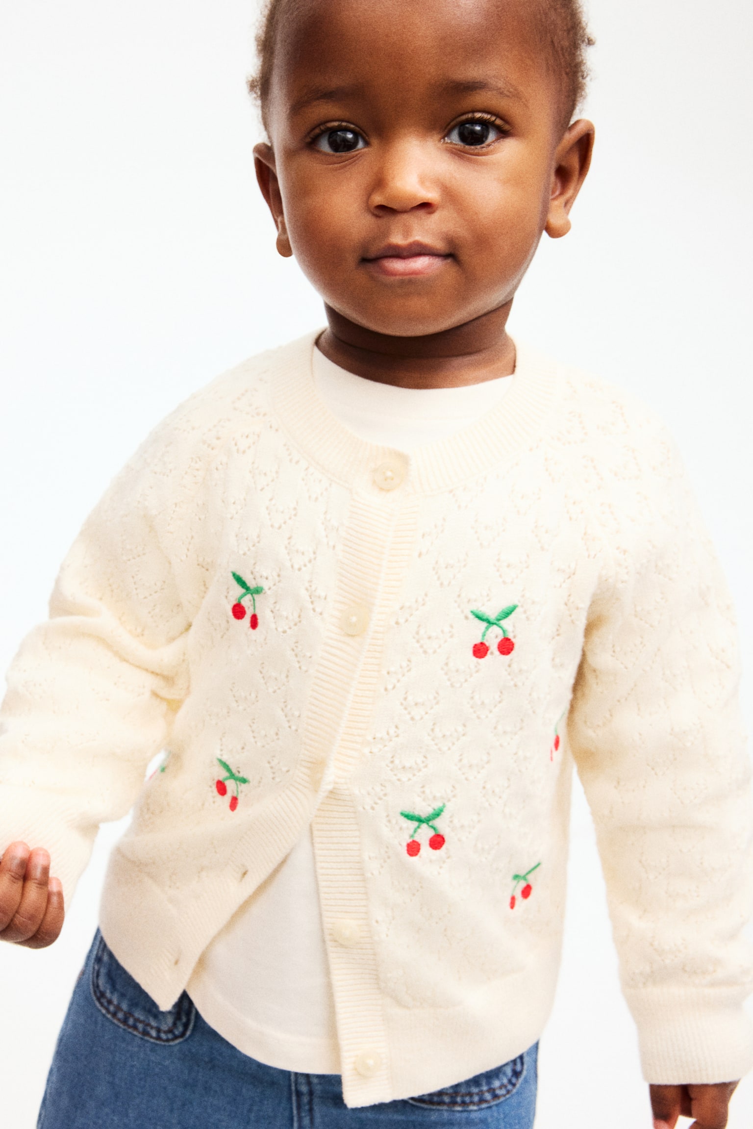 Embroidery-detail cardigan - Light beige/Cherries - 4