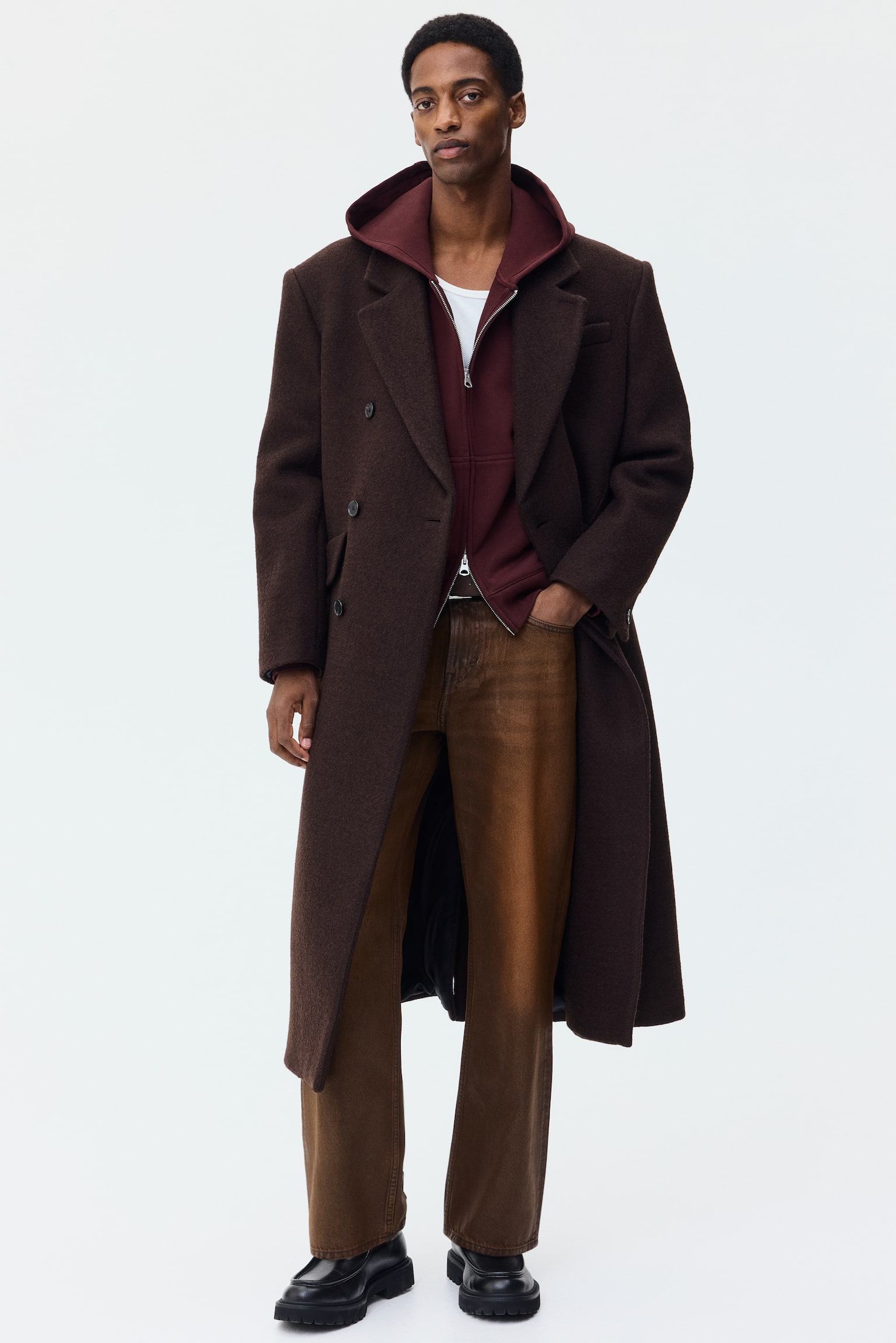 Loose Fit Boxy-style zip-through hoodie - Burgundy/Black/Blue/Grey marl/Beige - 3