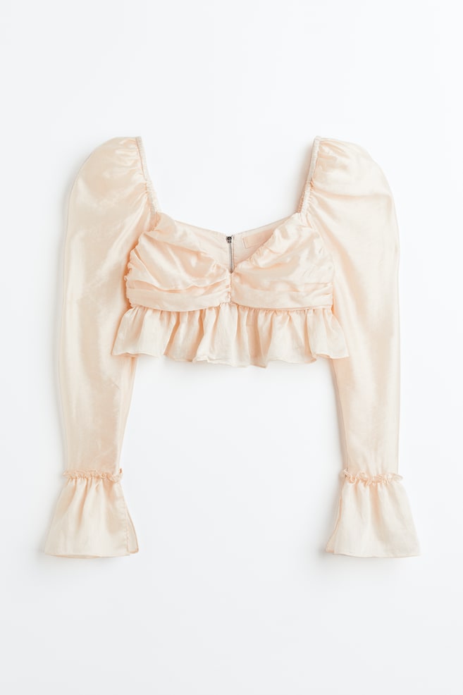 Blouse péplum courte avec manches bouffantes - Beige poudré clair - 1