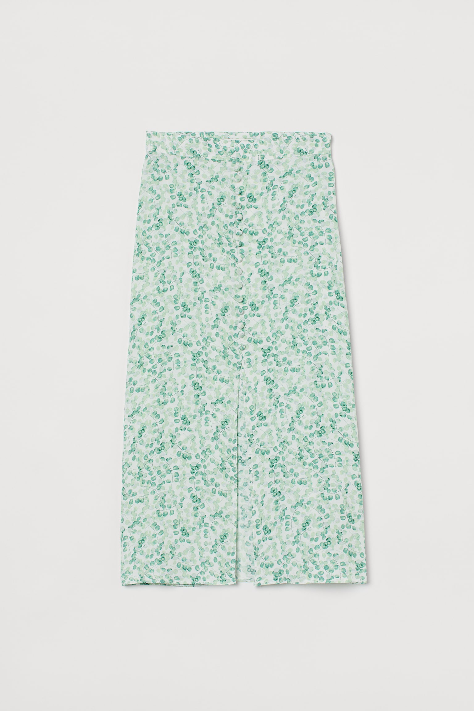 Button-front skirt - White/Eucalyptus leaves - 1