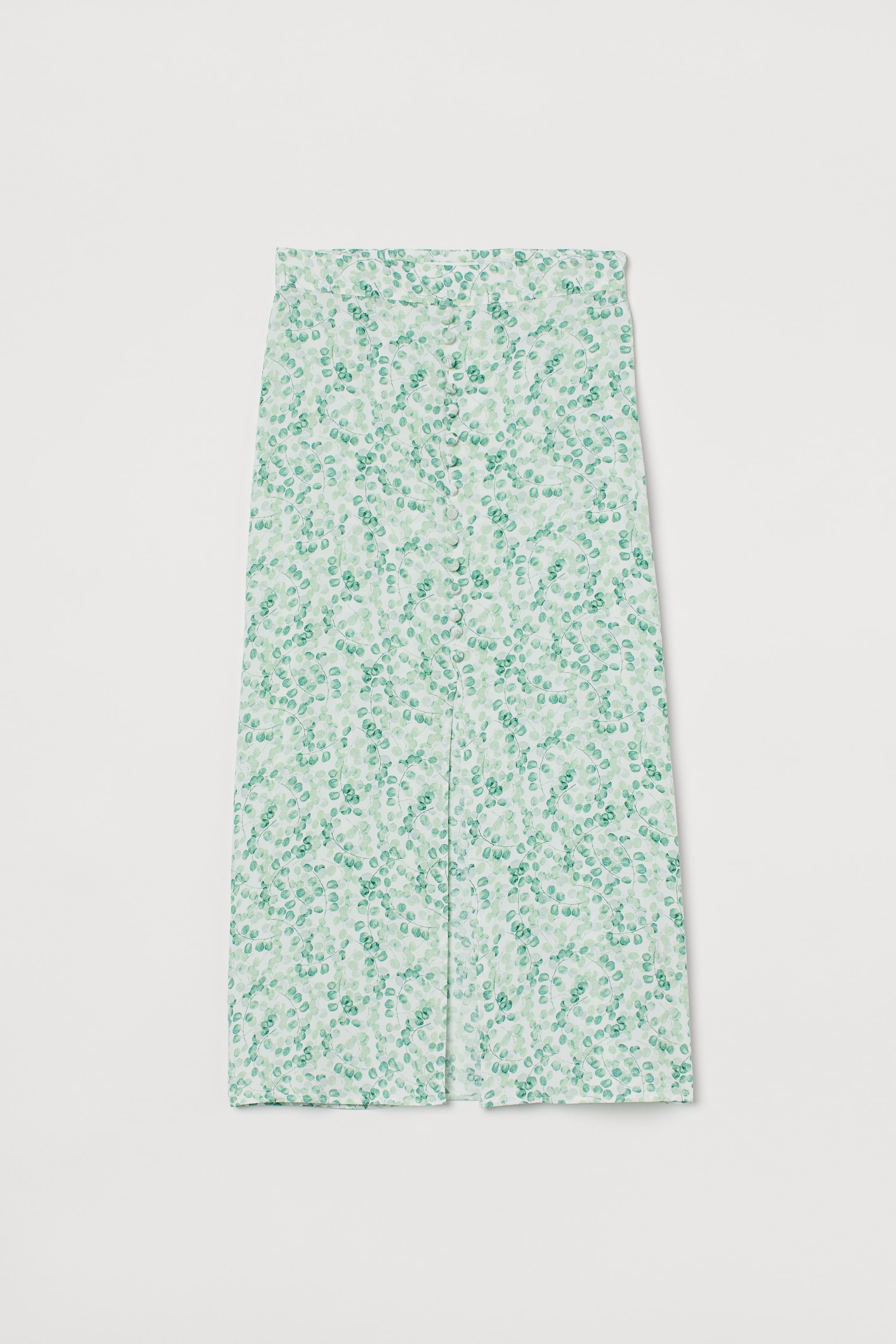 View larger image: Button-front skirt - White/Eucalyptus leaves - Ladies | H&M IE 1