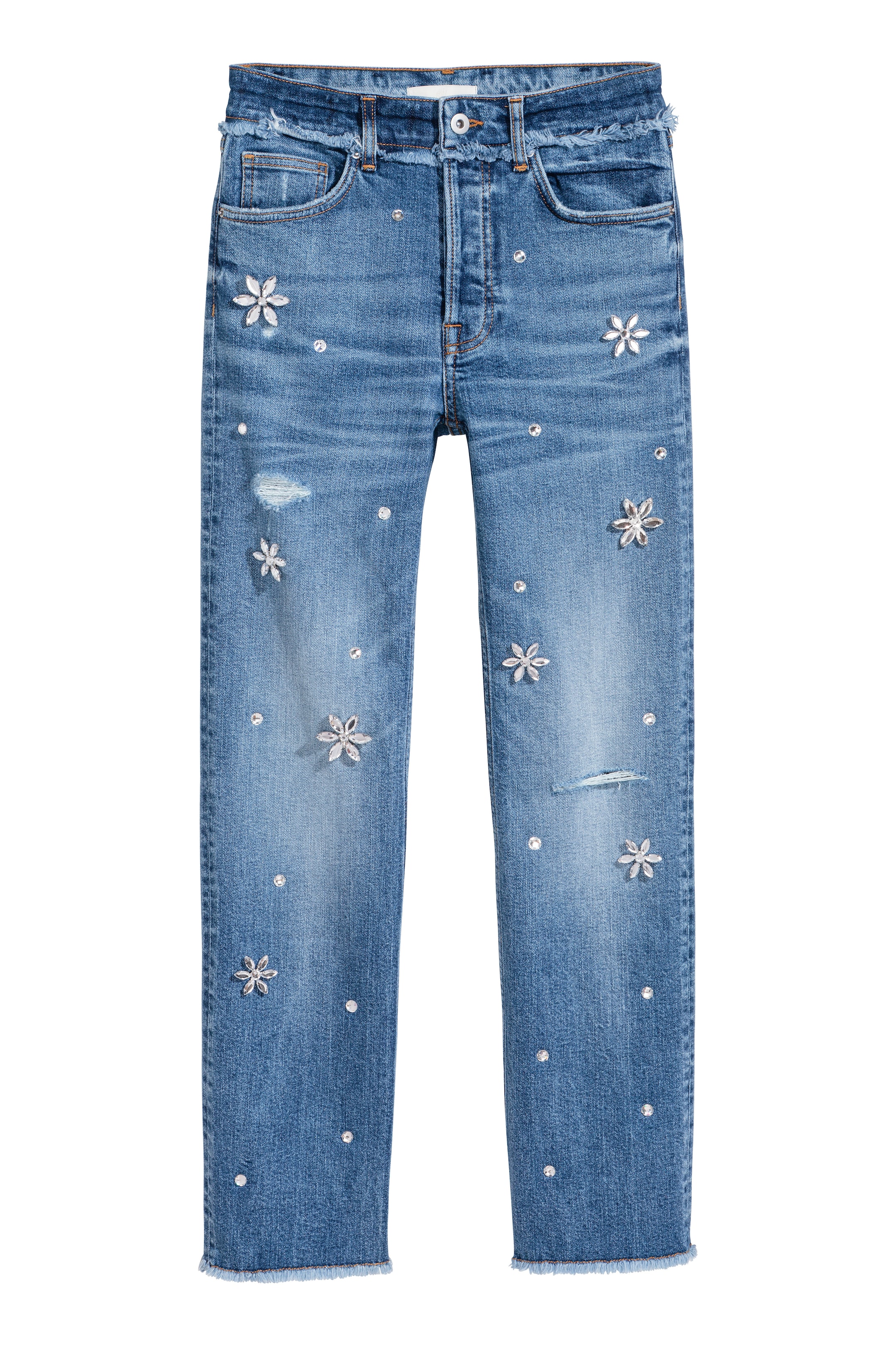 View larger image: Slim High Jeans with diamantes - Denim blue - Ladies | H&M GB 1