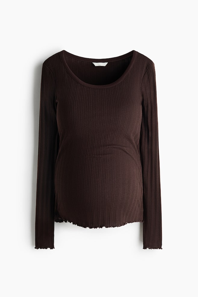 MAMA Pointelle-knit top - Dark brown/Light yellow - 1