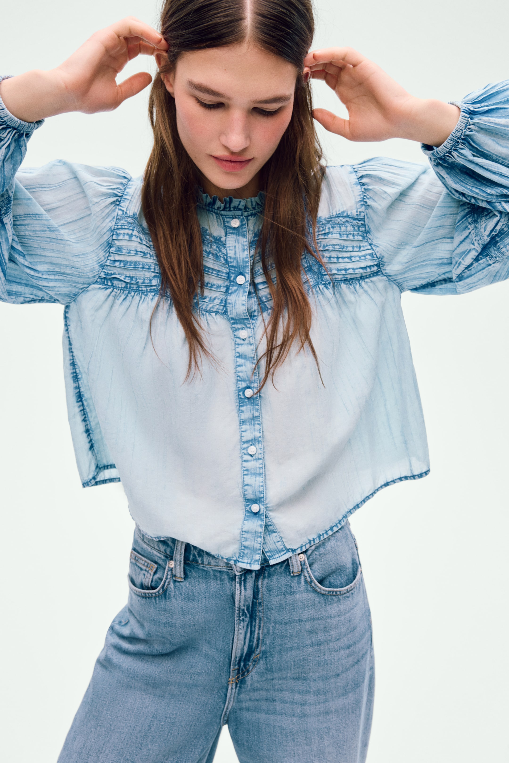 Женские блузки H&M Denim-Look Cotton Blouse — фото 6