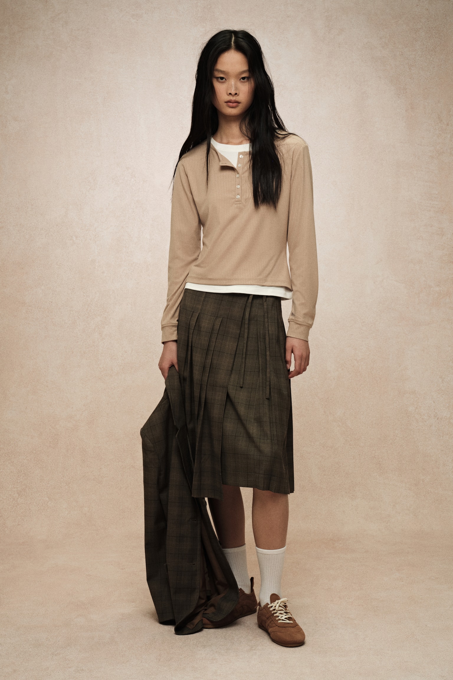 Double-layered top - Beige/White/Navy blue/Burgundy - 6