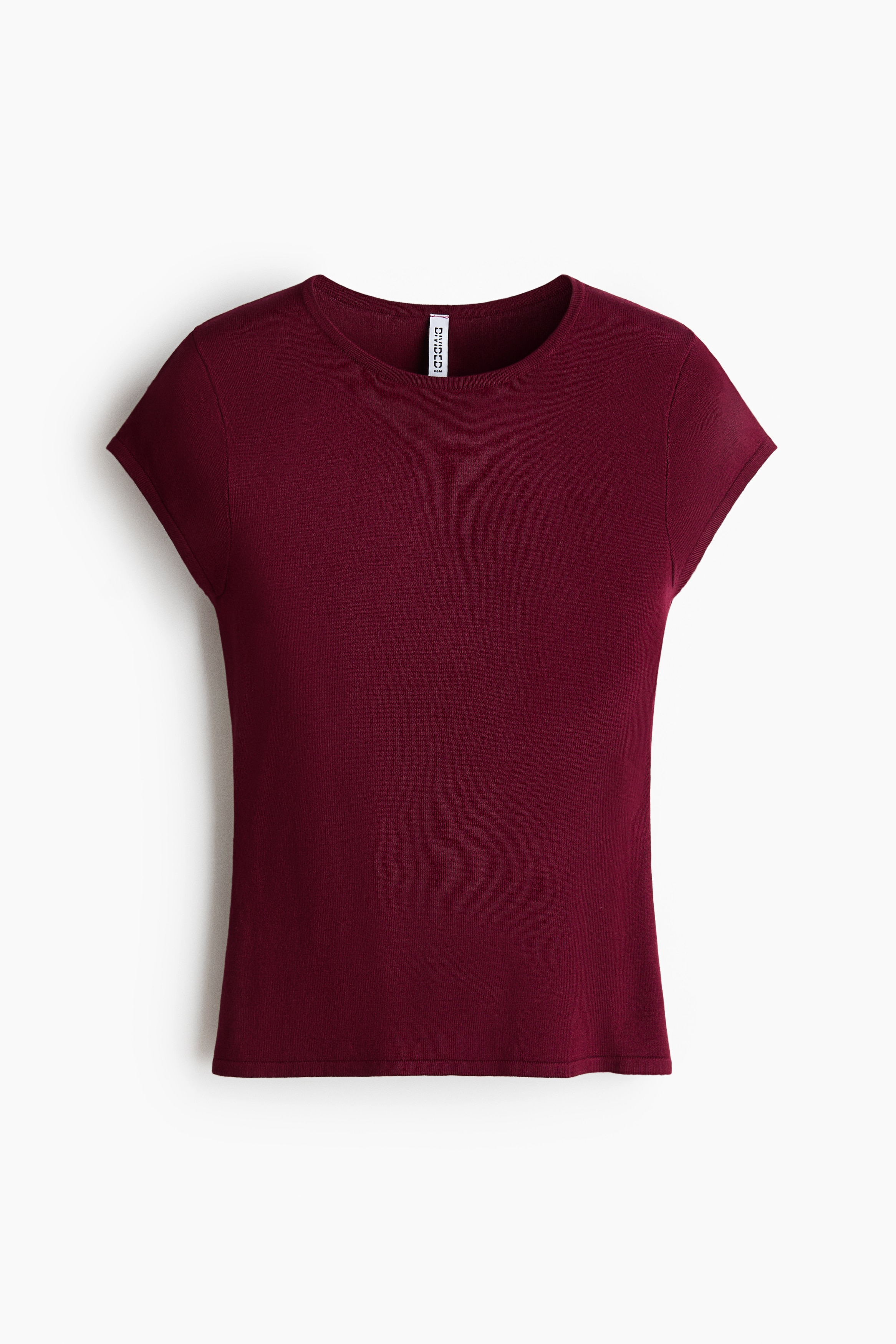 Cap-Sleeved Fine-Knit Top - Burgundy/Dark turquoise/Light beige/striped