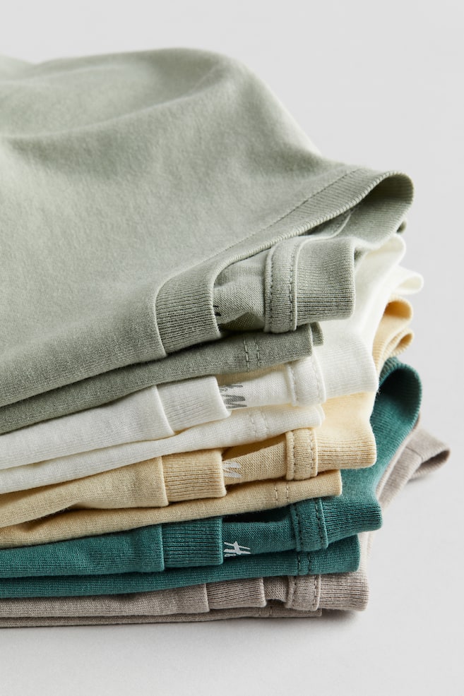 5-pack T-shirt i bomull - Lys grønn/Grønn/Marineblå/Gråmelert/Mørk blå/Stripet/Turkis/Stripet/dc - 5