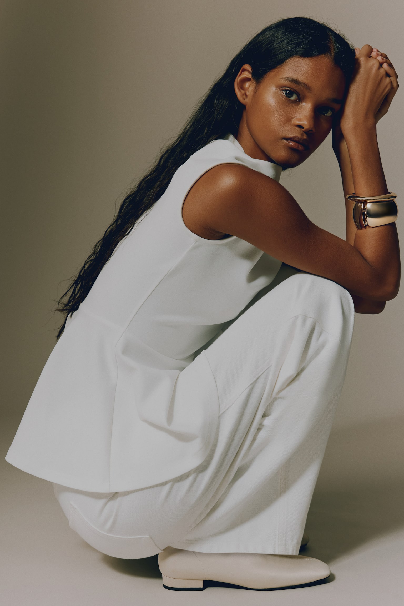 Barrel Leg High Waist Jeans - White/Denim blue/Light grey marl - 6