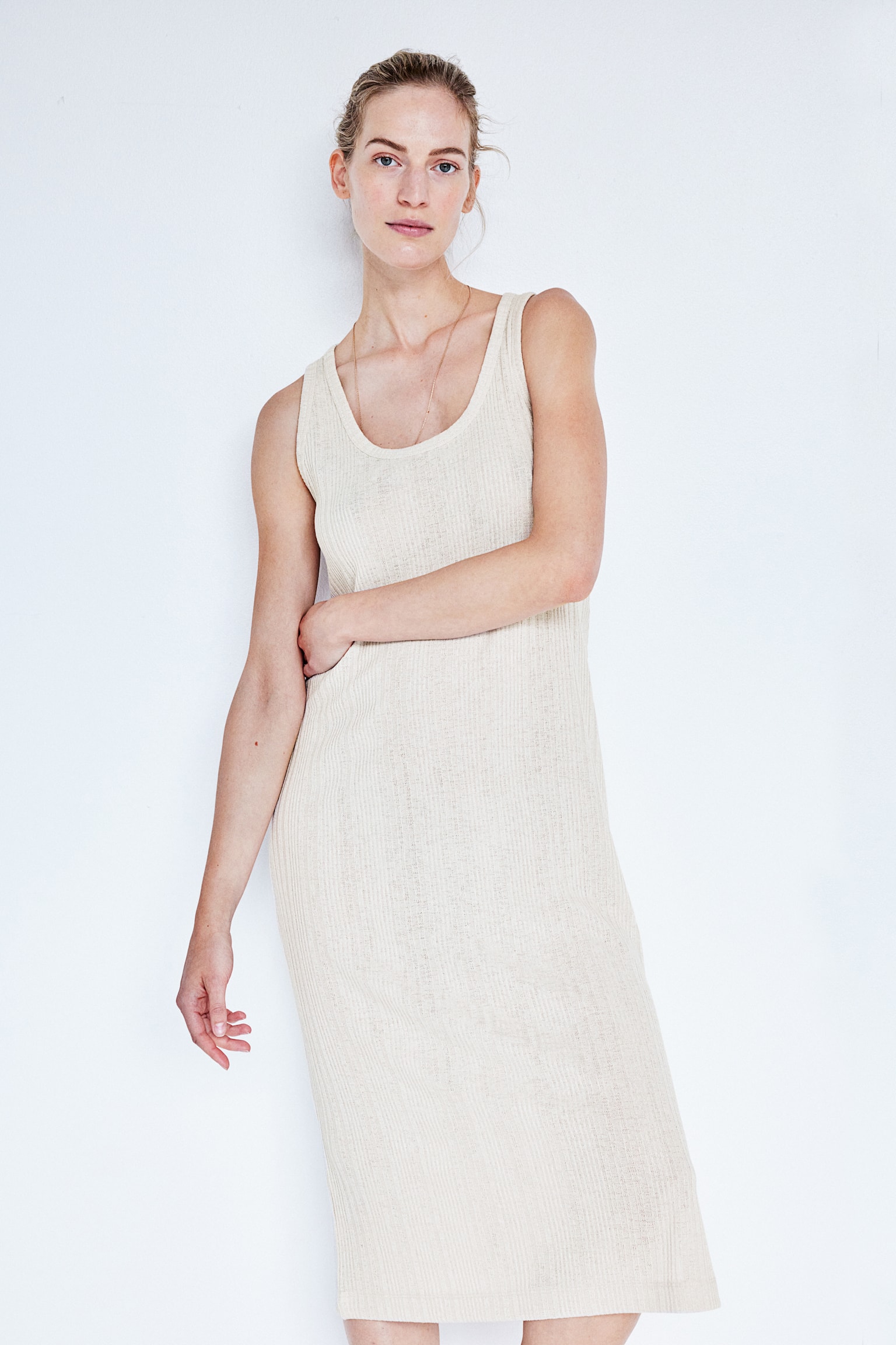 MAMA Rib Knit Dress - Light beige/Light green marle - 3