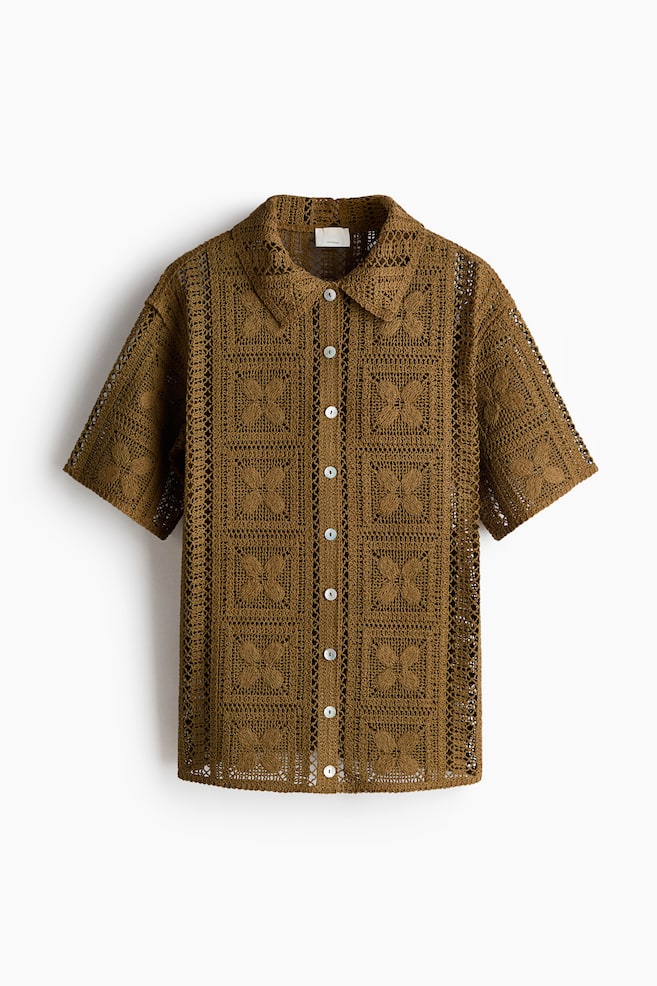 Crochet-Look Silk-Blend Shirt - Dark olive green - 1