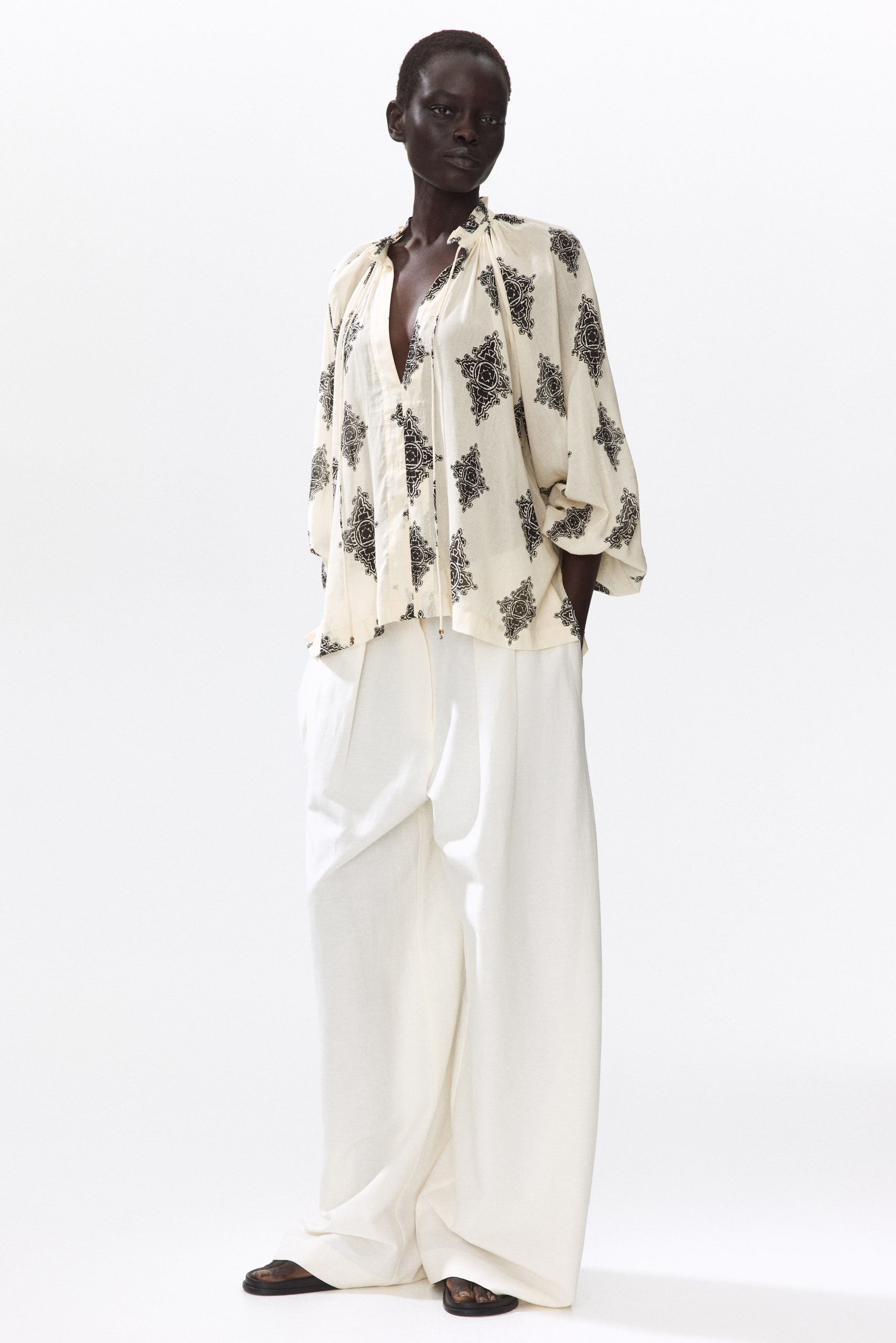 Oversized Balloon-Sleeved Blouse