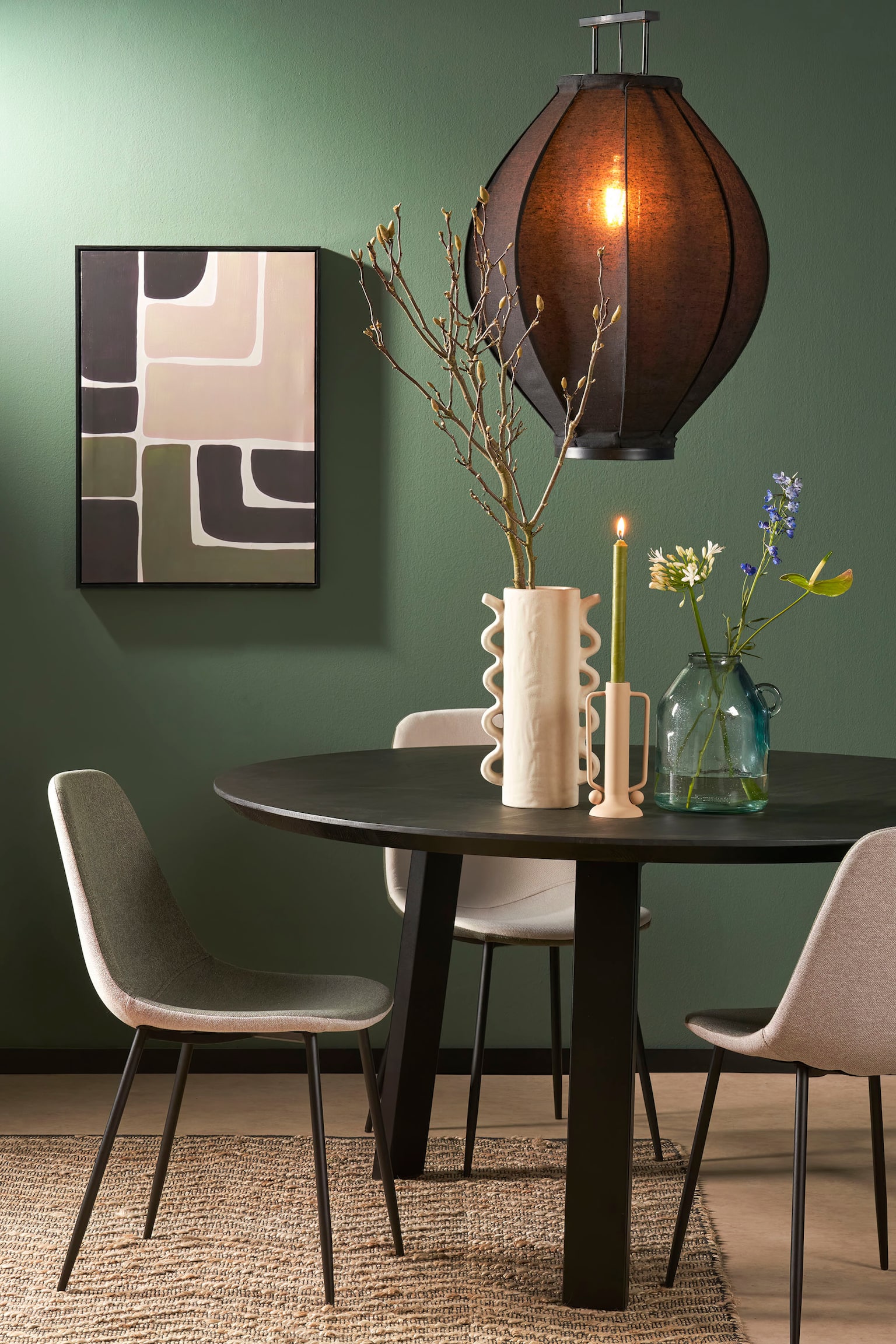 Lniana Lampa Sufitowa - Czarny/Biały - 2