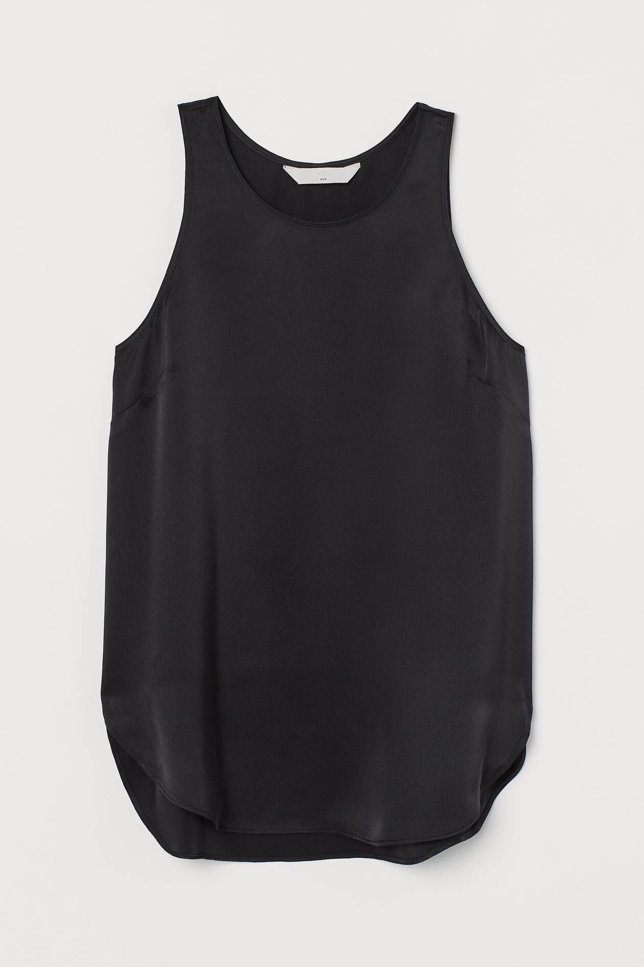 Crêped Silk Top - Round Neck - Sleeveless - Black - Ladies | H&M US