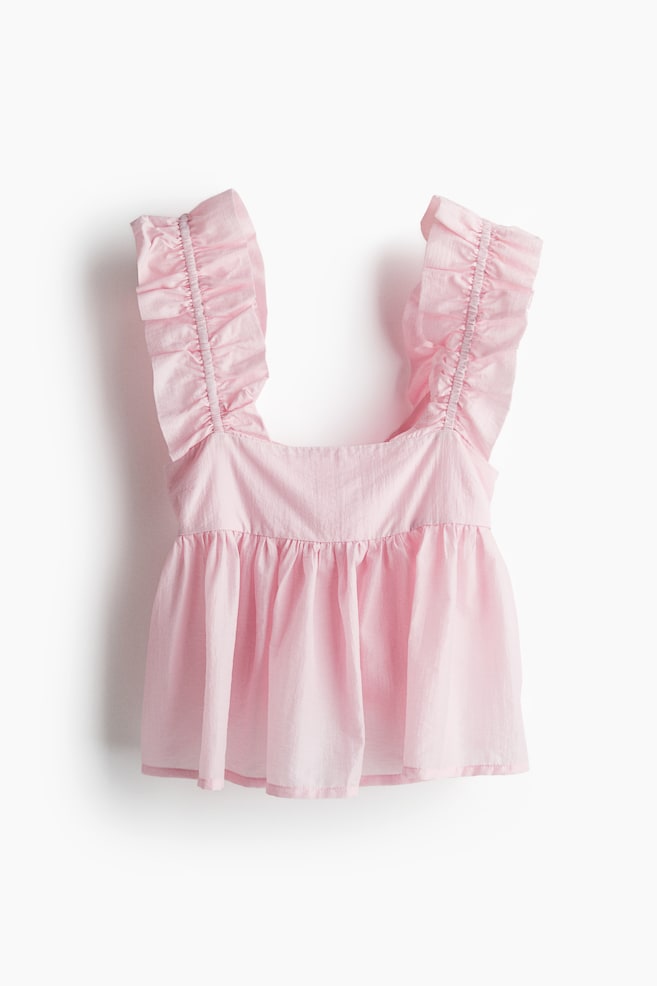 Ruched Sleeveless Peplum Top - Light pink/White/floral - 1