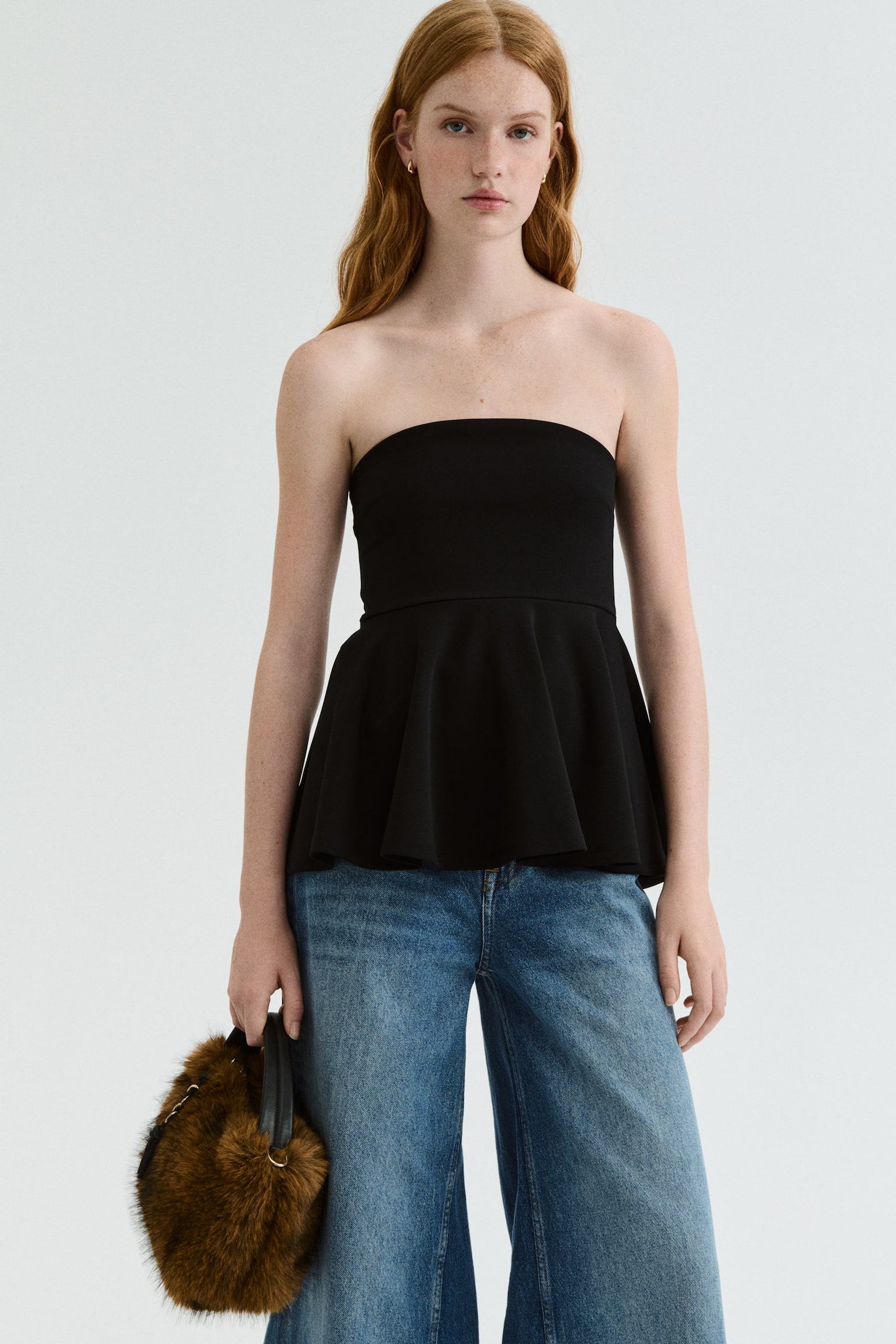 Bandeau peplum top - Black/Dark grey - 4