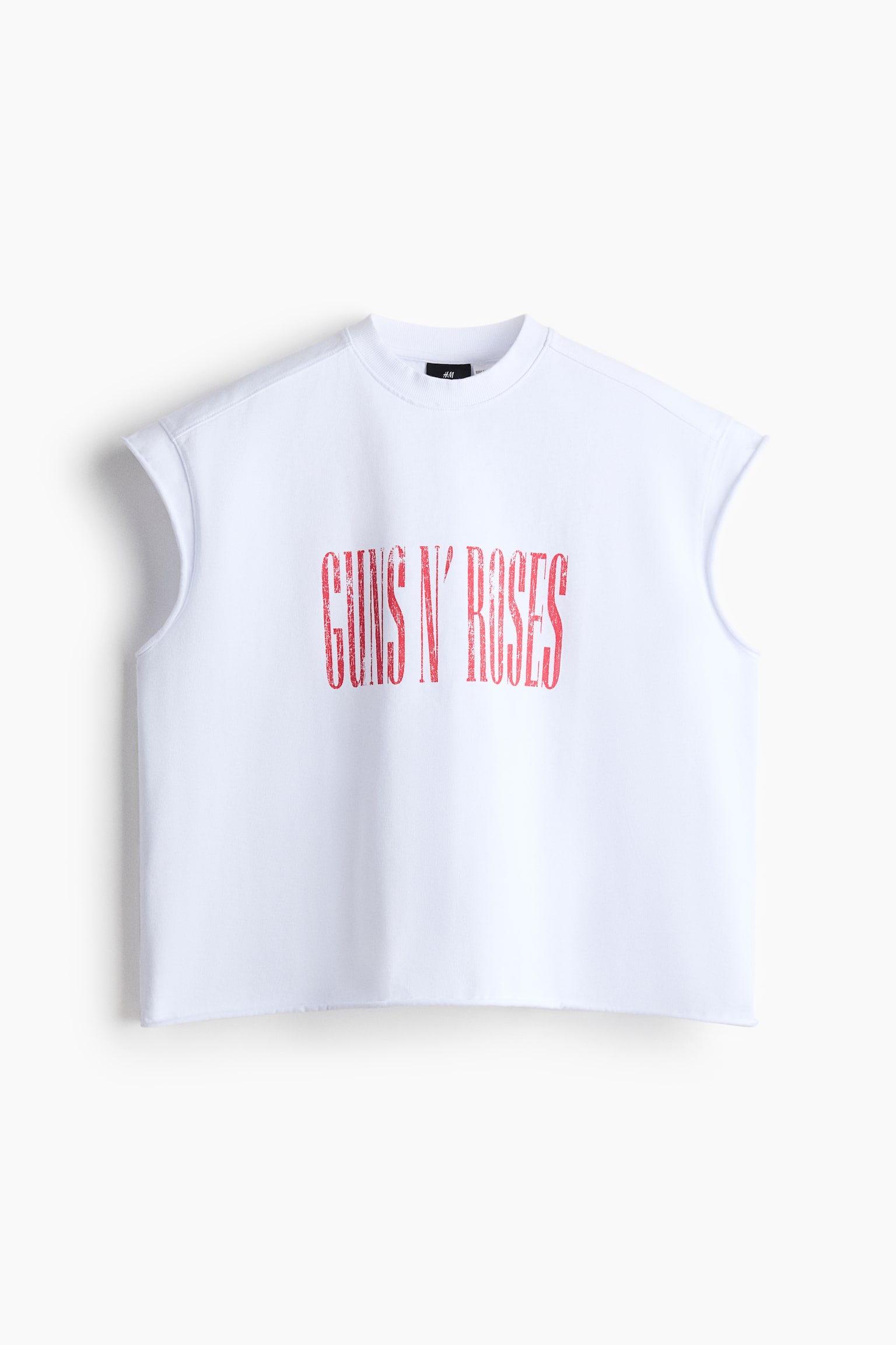 Boxy Oversized Printed Sleeveless T-Shirt - White/Guns N' Roses/Black/Iron Maiden - 1