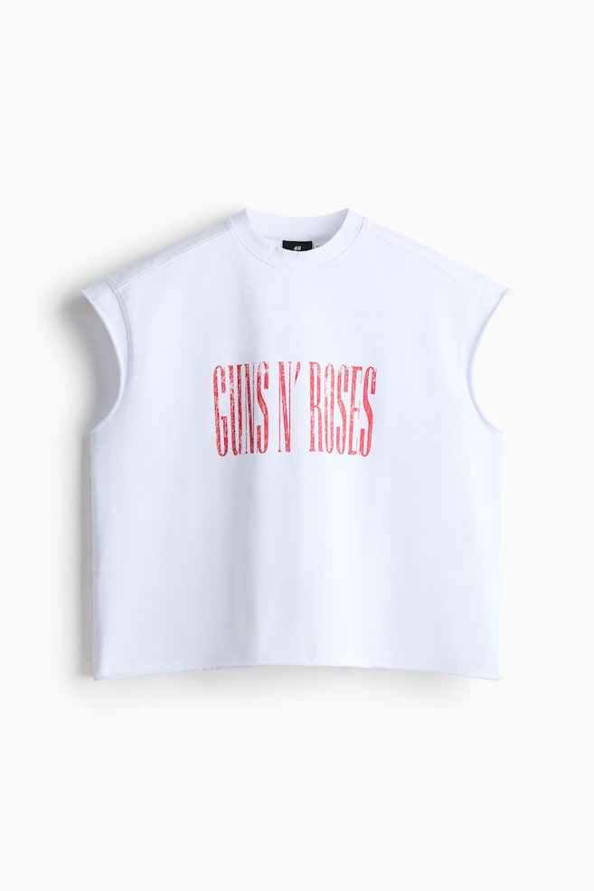 Boxy Oversized Printed Sleeveless T-Shirt - White/Guns N' Roses/Black/Iron Maiden - 1