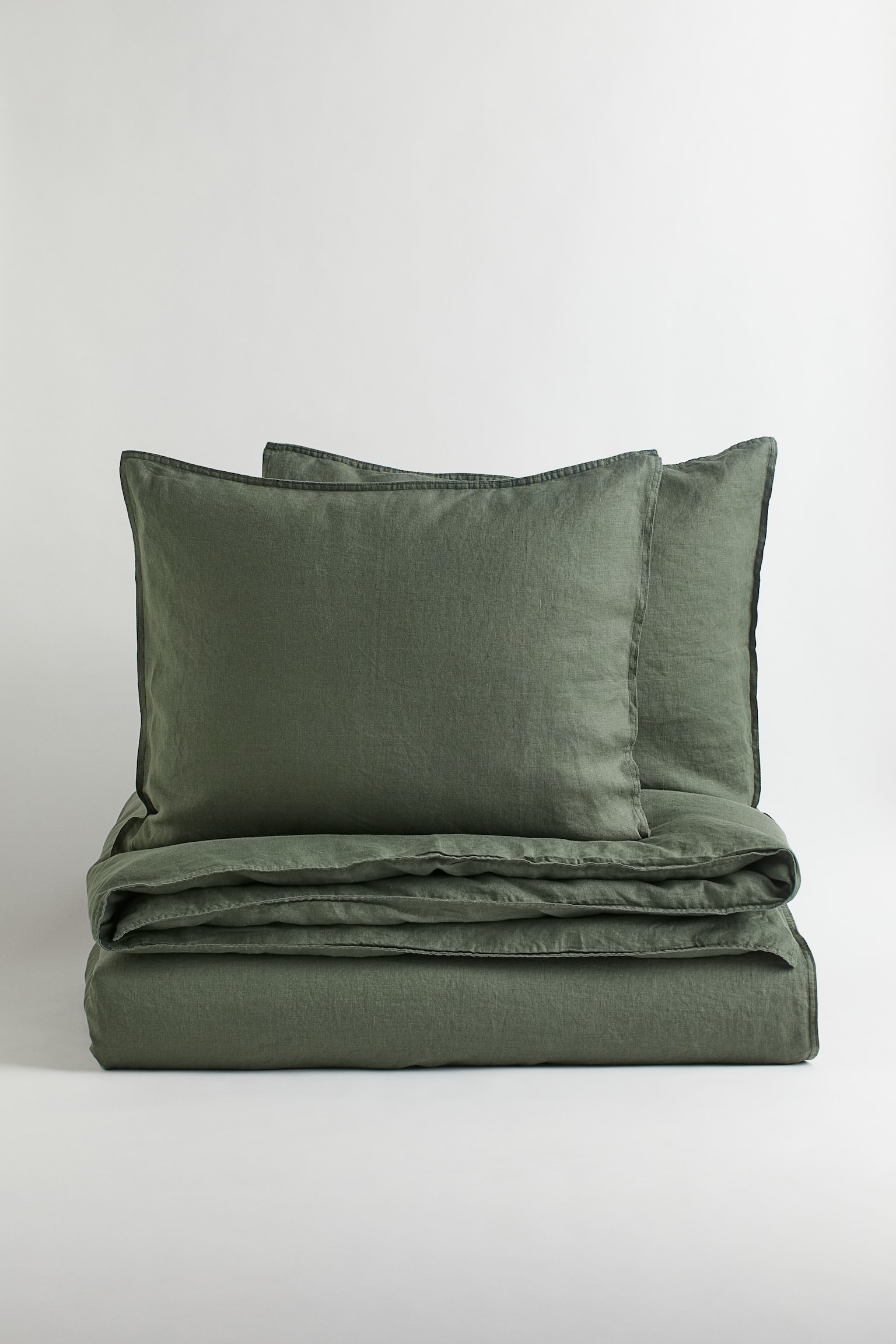 Linen double/king duvet cover set - Dark khaki green/Beige/Light grey/Sage green/White - 4