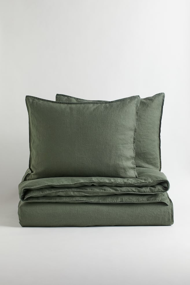 Linen double/king duvet cover set - Dark khaki green/Light grey/Sage green/Mocha beige/dc/dc - 1