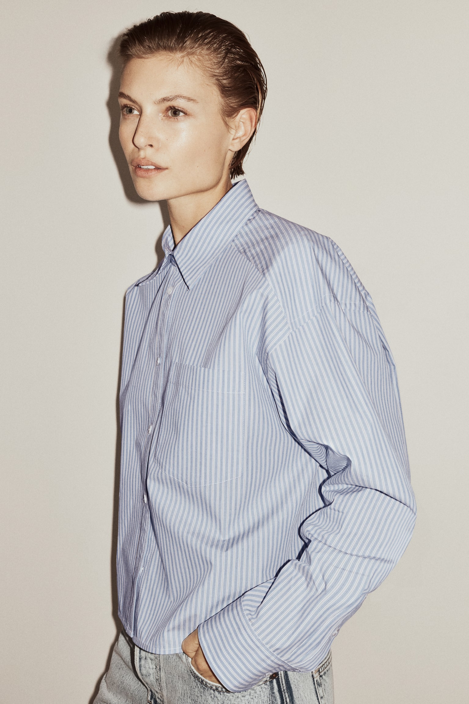 Poplin Shirt-Light blue/striped - 1