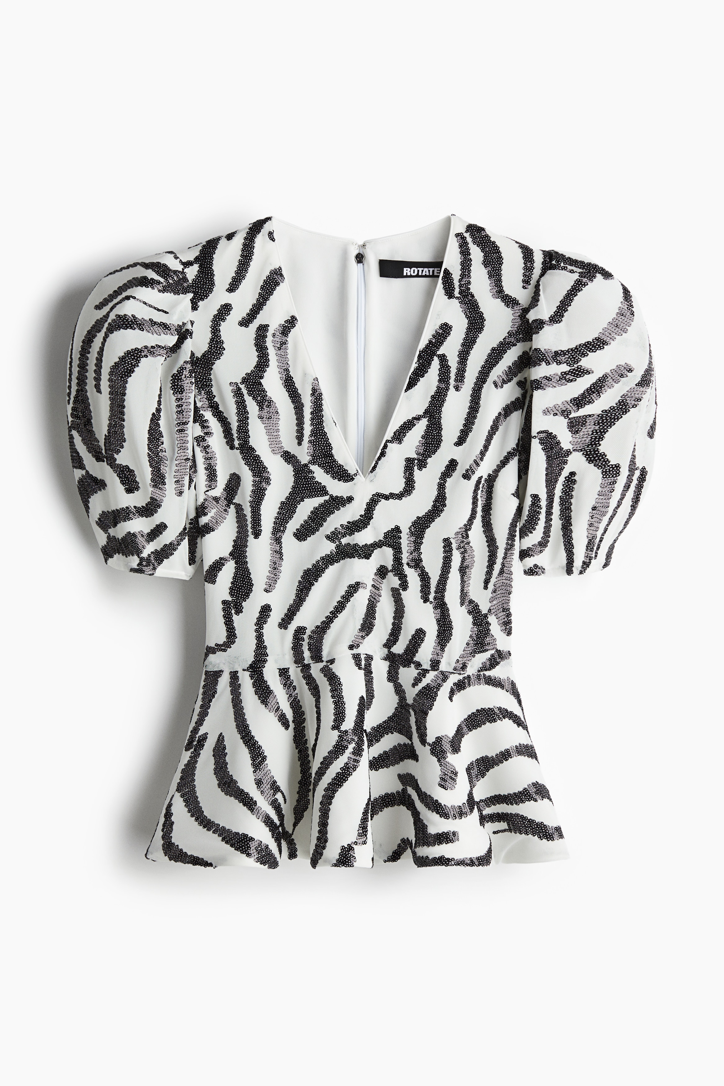 Ladies - White/Zebra print Sequin-pattern peplum top - Size: 18  - H&M