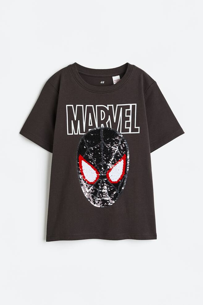 T-shirt med vendbare pailletter - Sort/Spider-Man/Lysegråmeleret/Ninjago