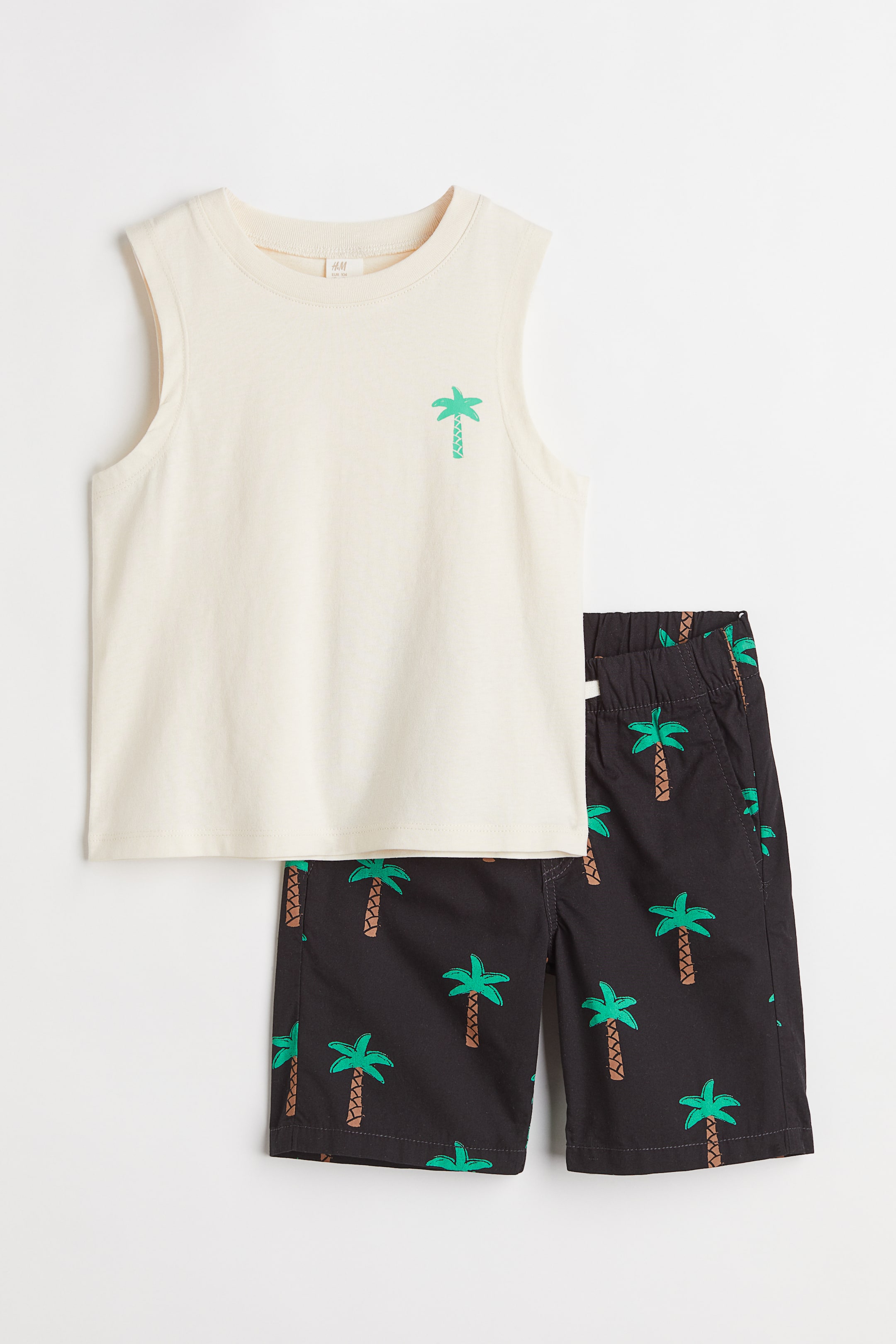 View larger image: 2-piece cotton set - Black/Palm trees - Kids | H&M 1