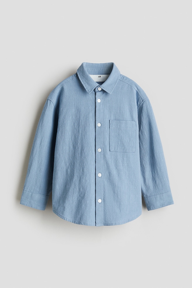 Loose-Fit Textured Cotton Shirt - Blue - 1