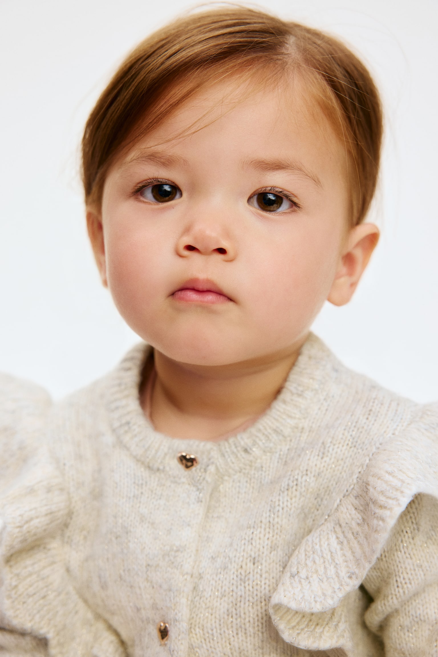 Flounce-trimmed cardigan - Cream marl/Light pink marl - 4