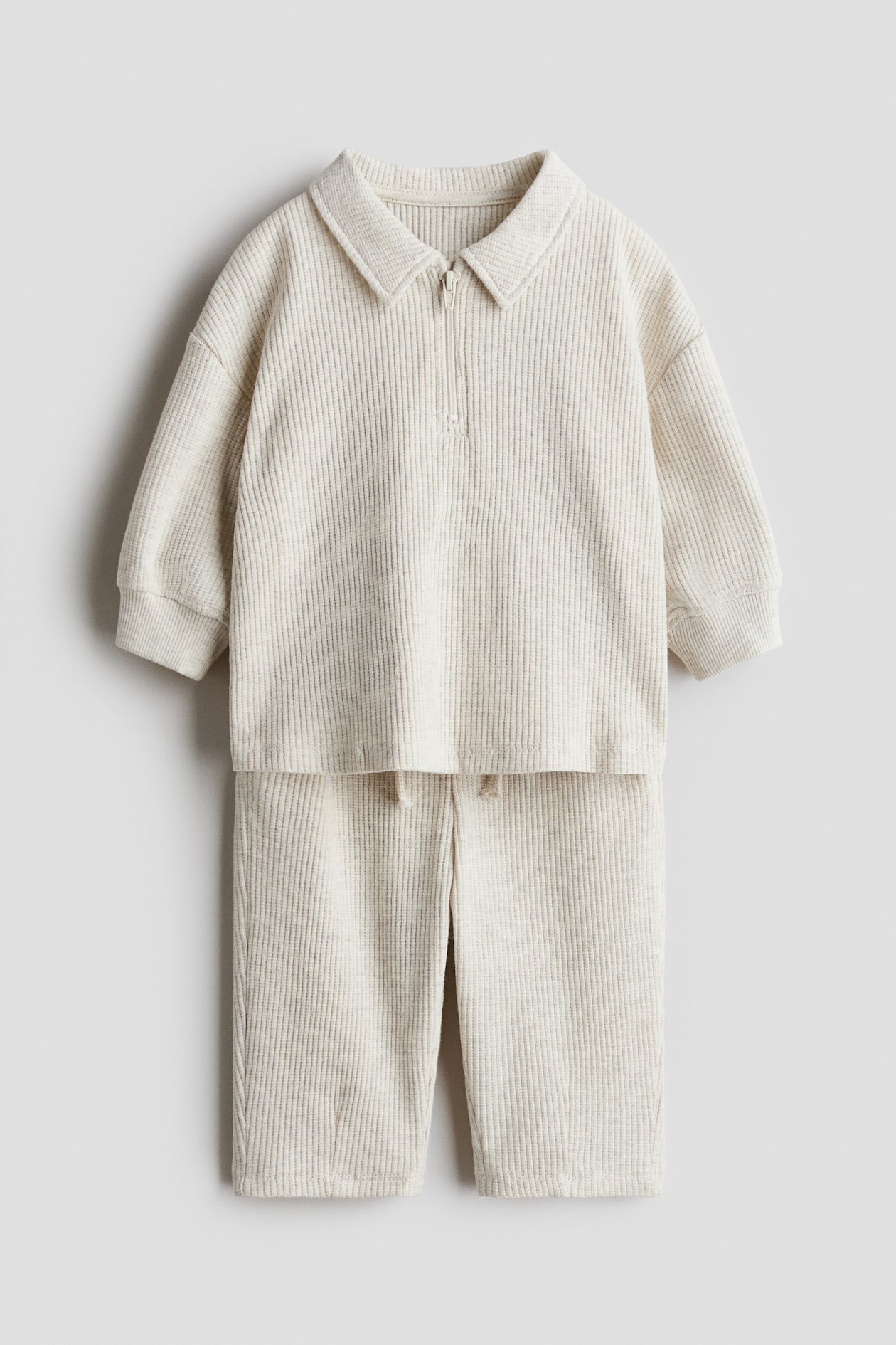 2-piece ribbed cotton set - Light beige - Kids | H&M US
