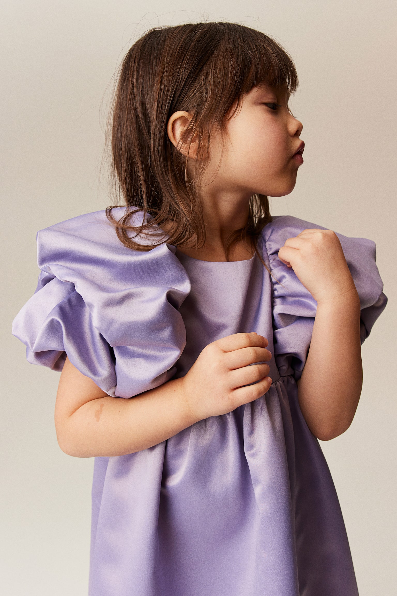 Puff Sleeve Satin Dress - Light purple - 3