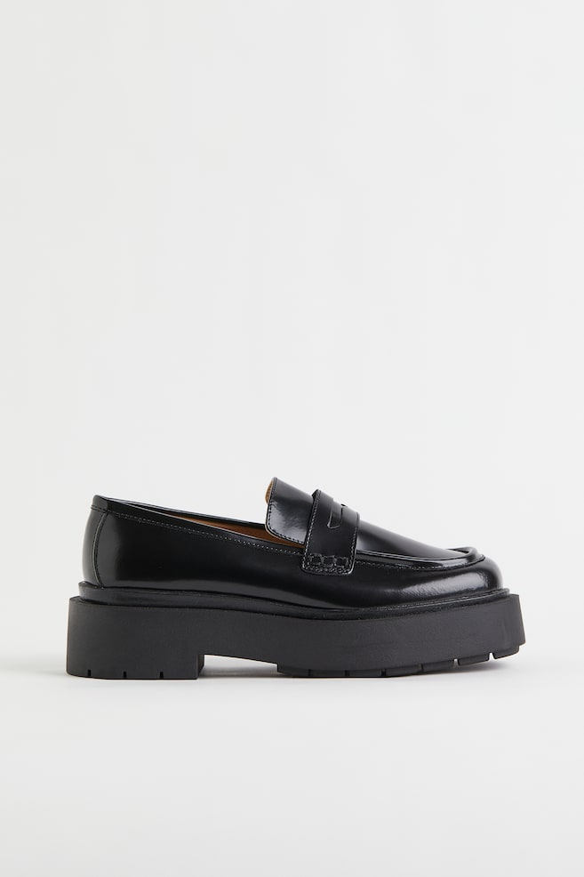 Chunky leather loafers - Black/Black - 1